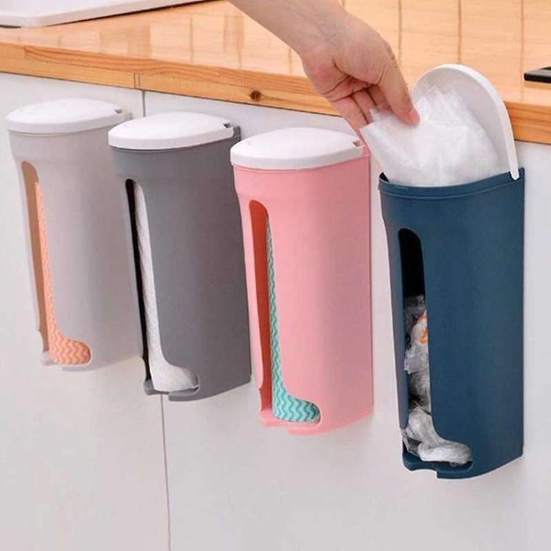 Garbage Bag Storage Holder with Cover for Home Kitchen(blue)