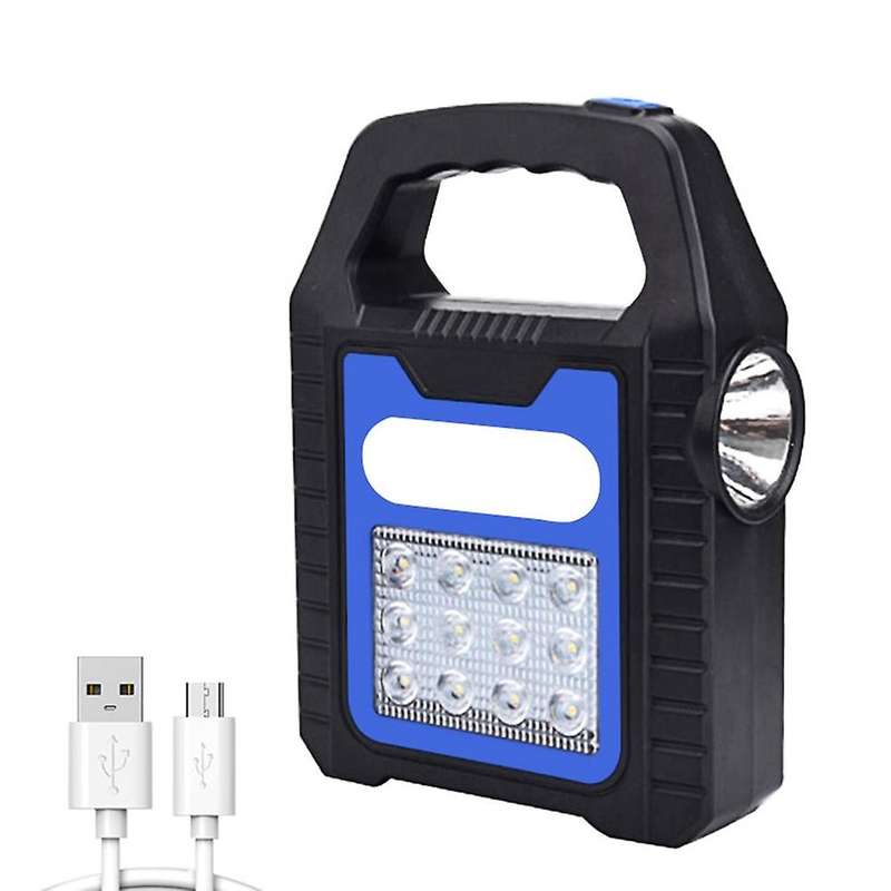 Usb Recharge&solar Energy Led Working Light Camping Flashlight, Blue