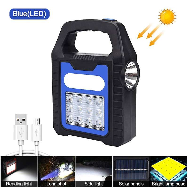 Usb Recharge&solar Energy Led Working Light Camping Flashlight, Blue