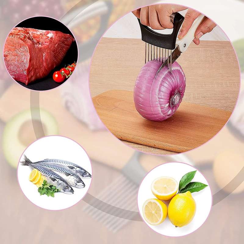 Stainless Steel Onion Holder Food Slicer Assistant Tool (3 Pcs)