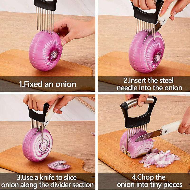 Stainless Steel Onion Holder Food Slicer Assistant Tool (3 Pcs)