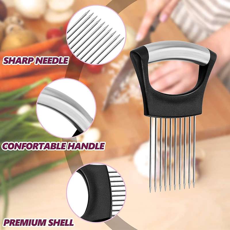 Stainless Steel Onion Holder Food Slicer Assistant Tool (3 Pcs)
