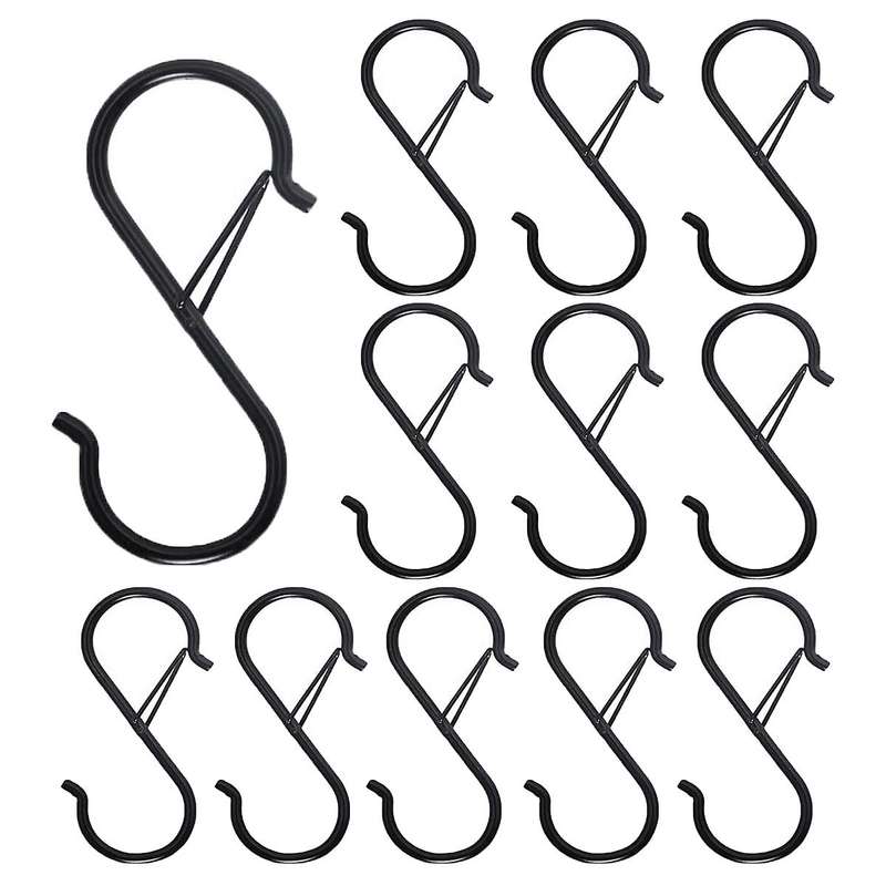 12pcs S Hooks for Hanging for Kitchen Utensil and Closet Rod - Black