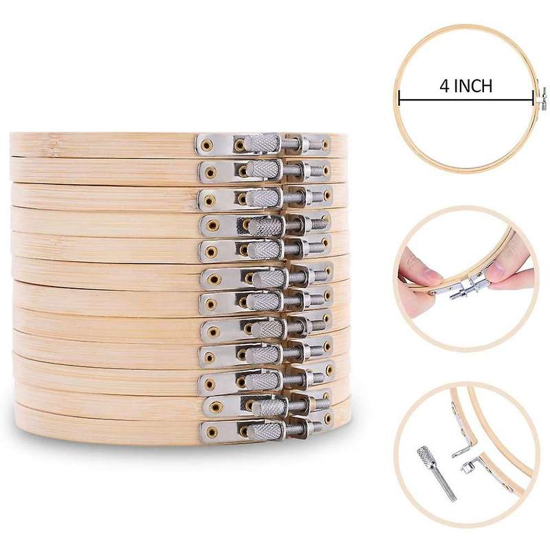 10 Pcs 4 Inch Bamboo Embroidery Hoops for Diy Art Craft Handy Sewing