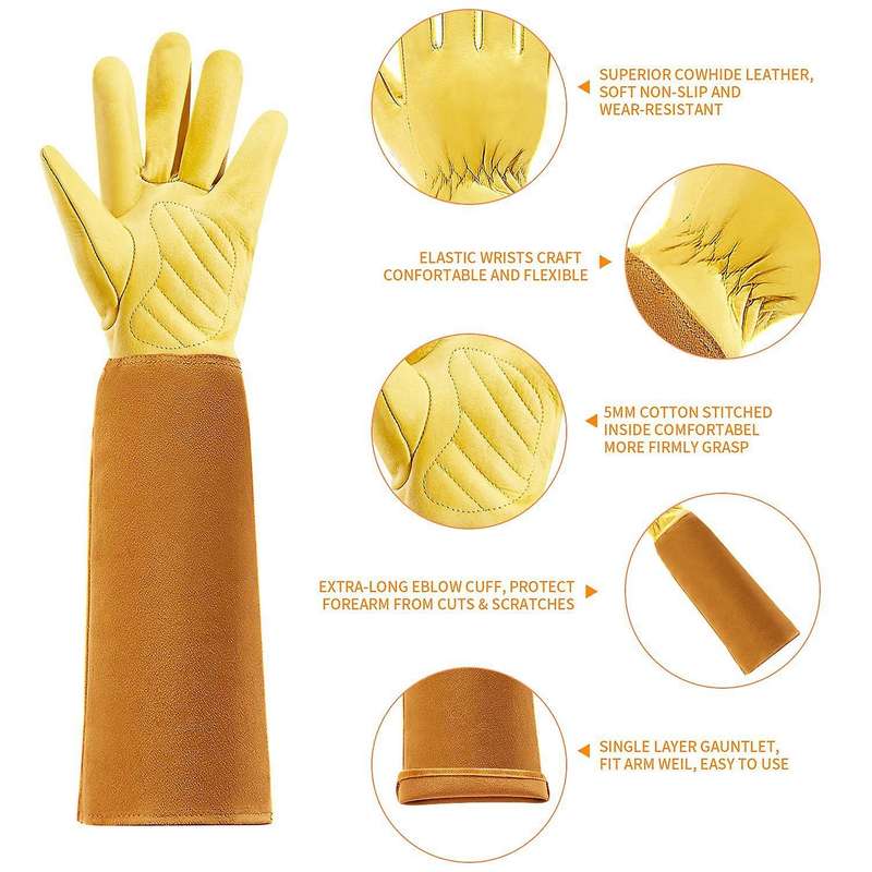 Gardening Gloves Leather Gloves with Long Forearm Gauntlet-s