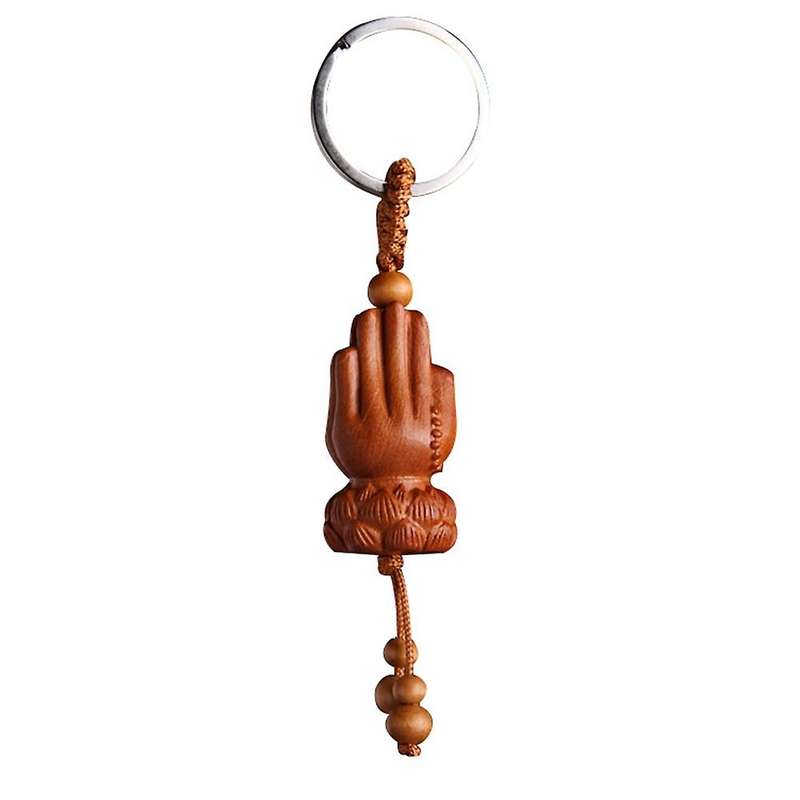 10pcs Peach Wood Palm Keychain Lotus Buddha Palm Keychains Vintage