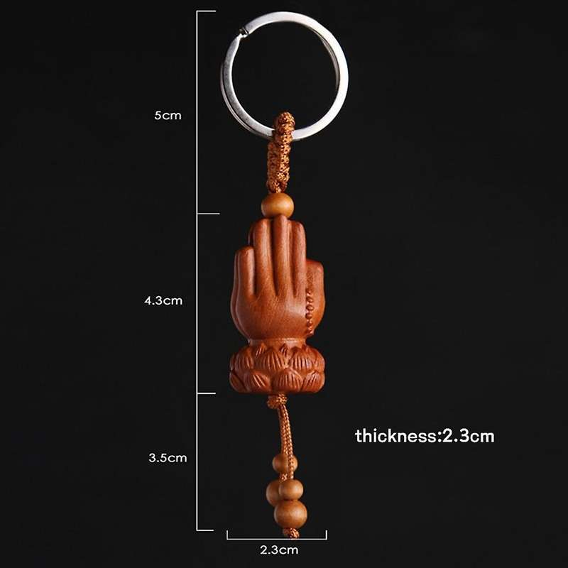 10pcs Peach Wood Palm Keychain Lotus Buddha Palm Keychains Vintage
