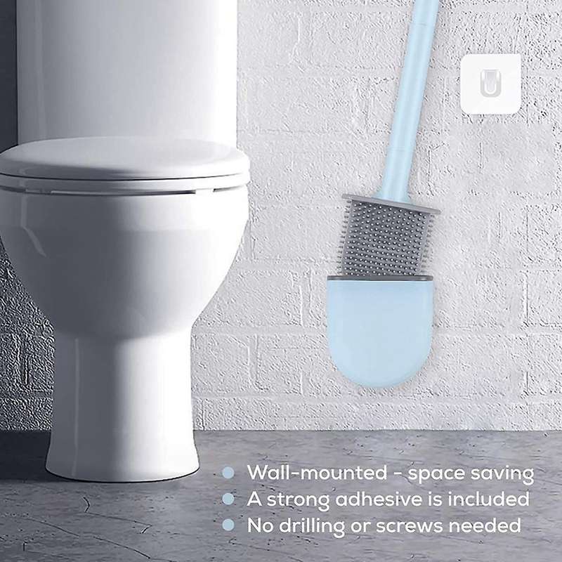 2 Pack,wall-mounted, Deep Cleaner Silicone Toilet Brush Blue