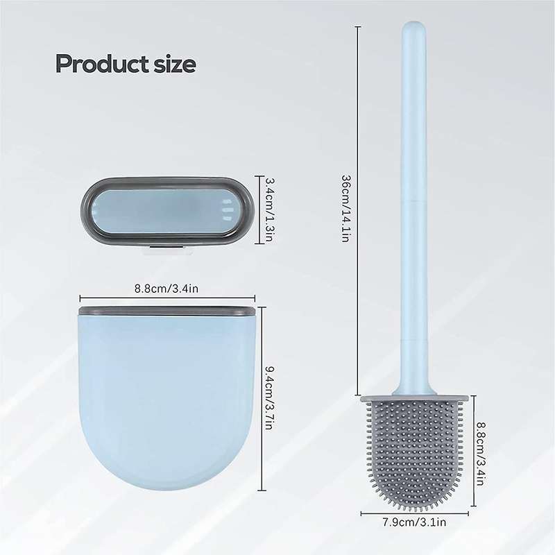 2 Pack,wall-mounted, Deep Cleaner Silicone Toilet Brush Blue