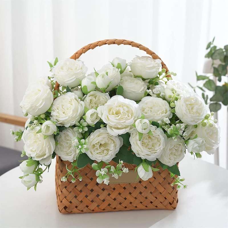 3 Bunches Peony Artificial Flower for Decoration Fake Rose White