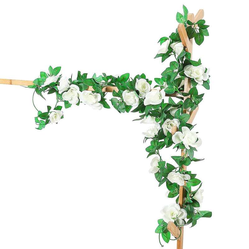 2 Pack 15 Ft Pink Fake Rose Vine Hanging for Wedding Home White