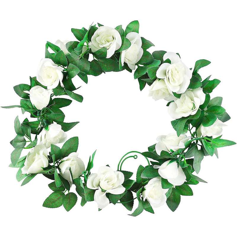 2 Pack 15 Ft Pink Fake Rose Vine Hanging for Wedding Home White