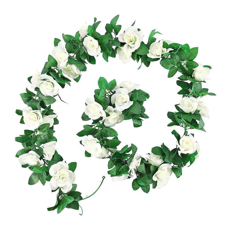 2 Pack 15 Ft Pink Fake Rose Vine Hanging for Wedding Home White