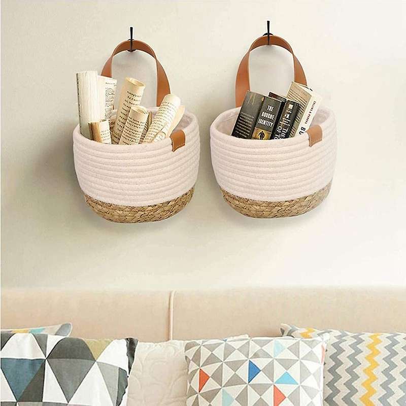 Wall Hanging Storage Basket - Small Cotton Rope Woven Storage Bins
