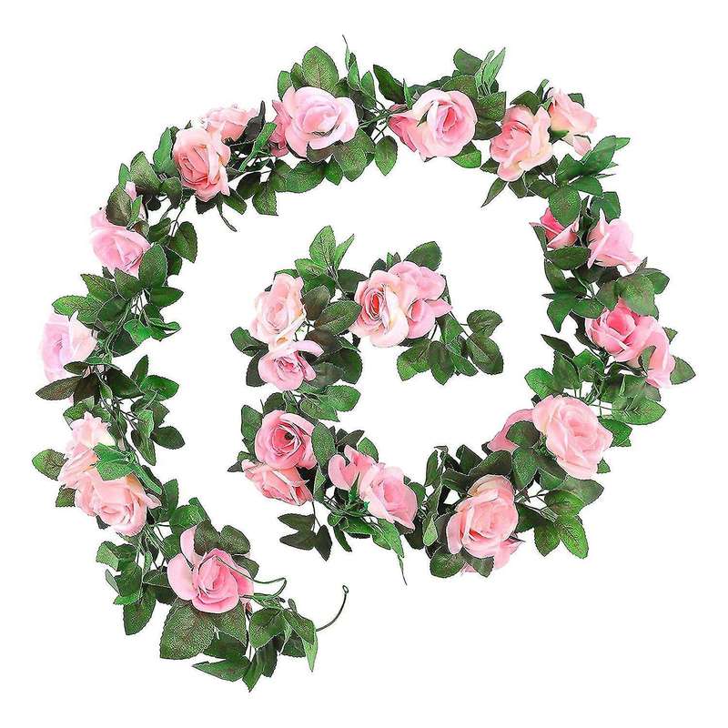 2 Pack 15 Ft Pink Fake Rose Vine Hanging for Wedding Home Pink