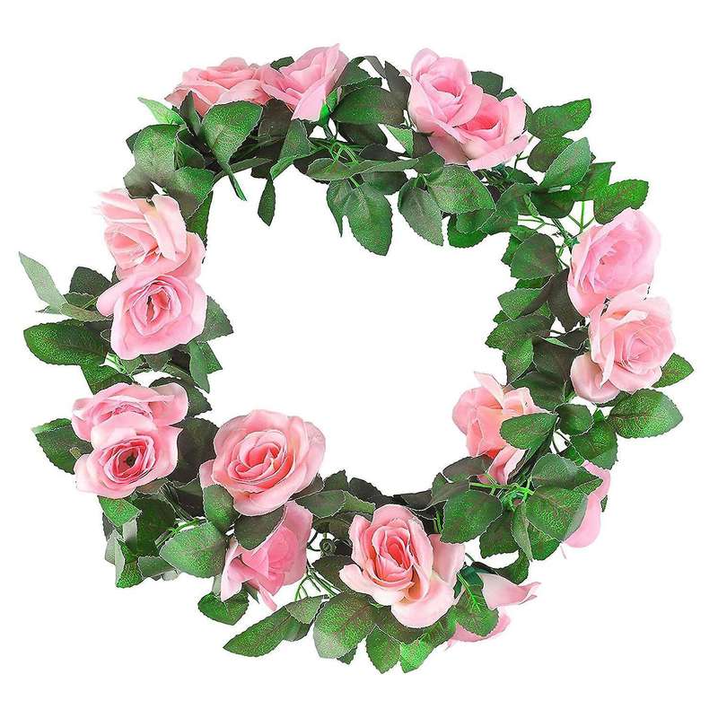2 Pack 15 Ft Pink Fake Rose Vine Hanging for Wedding Home Pink