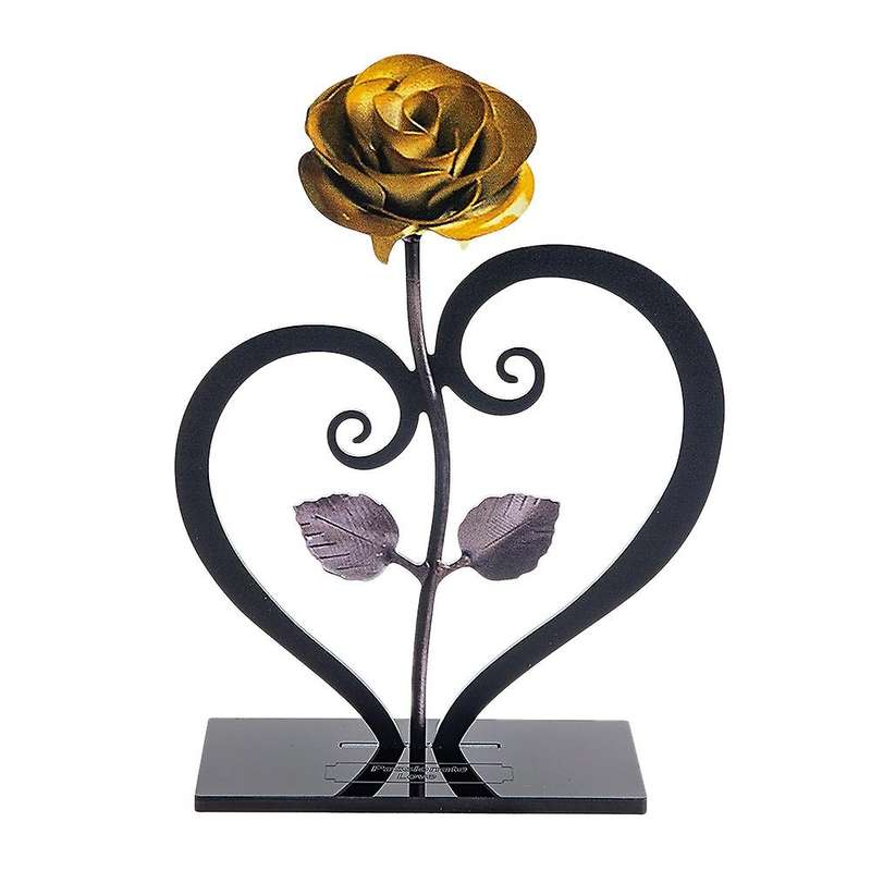 Iron Metal Rose Ornaments Rose with Heart-shaped Bracket(yellow)