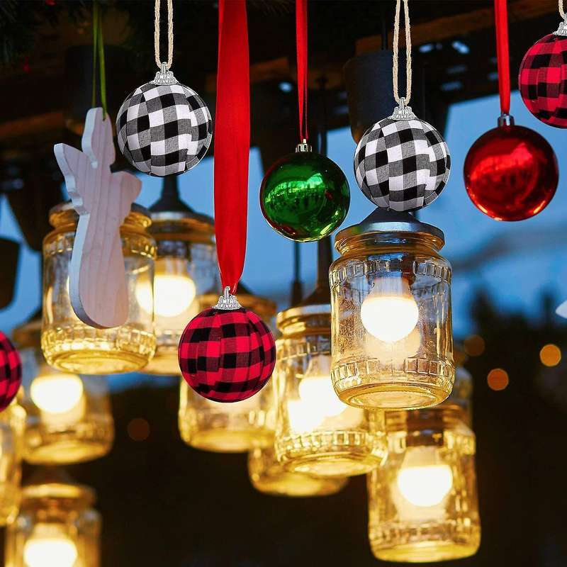 12pcs Plaid Fabric Ball Hanging for Xmas Tree Ornaments,holiday Party