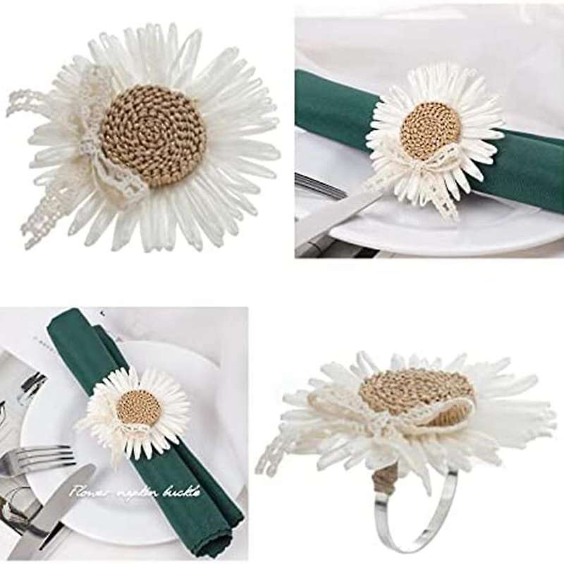 Handmade Flower Napkin Ring Holder - Daisy Napkins Rings Set Of 4