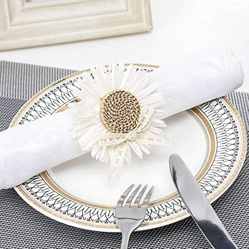 Handmade Flower Napkin Ring Holder - Daisy Napkins Rings Set Of 4