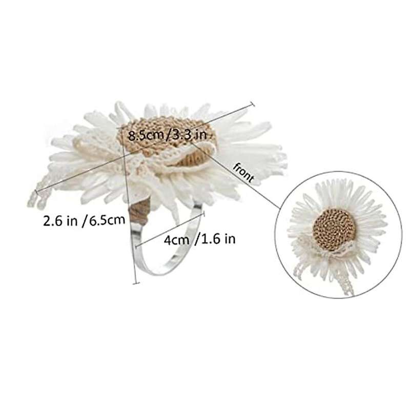 Handmade Flower Napkin Ring Holder - Daisy Napkins Rings Set Of 4