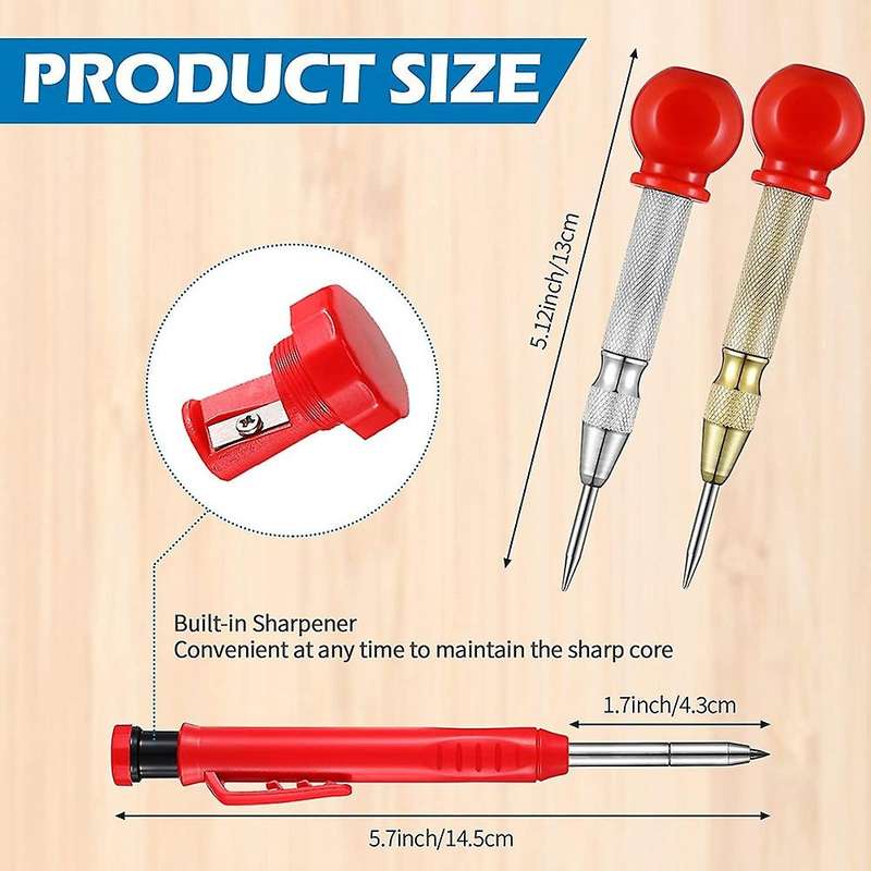 Carpenter Scriber Kit 2 Pcs with Built-in Sharpener for Construction