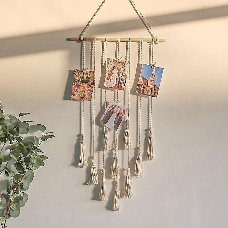 Handmade Woven Macrame Wall Hanging Photo Display Tapestry Decor
