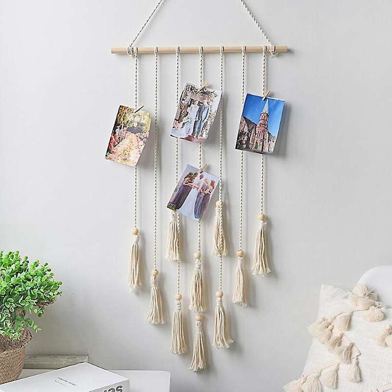 Handmade Woven Macrame Wall Hanging Photo Display Tapestry Decor