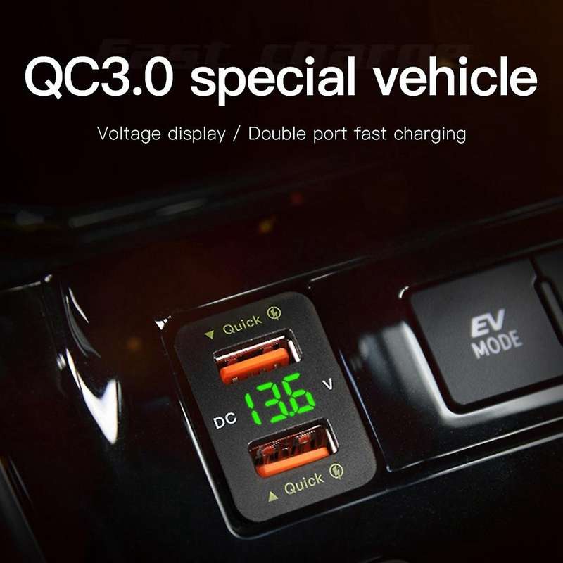 36w Car Fast Charger Qc3.0 Adapter Dual Usb Adapter Digital Blue