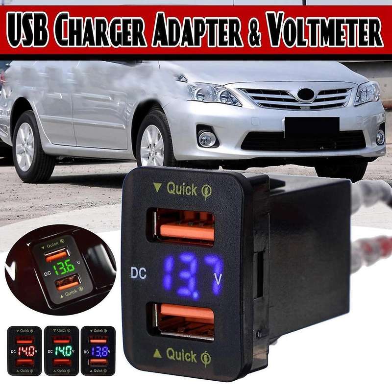 36w Car Fast Charger Qc3.0 Adapter Dual Usb Adapter Digital Blue