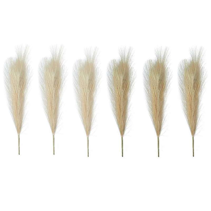 Faux Pampas Grass, Set Of 6 Stems 17inch Short Fake Flowers, Small