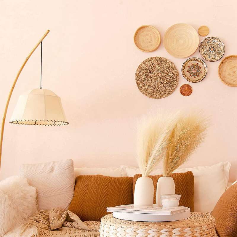 Faux Pampas Grass, Set Of 6 Stems 17inch Short Fake Flowers, Small