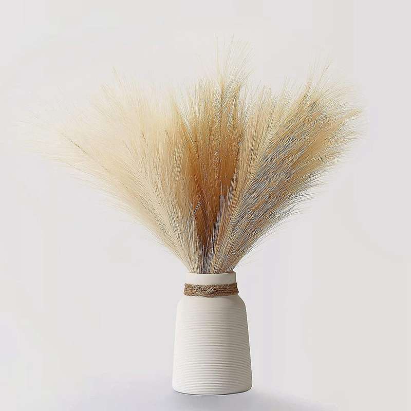 Faux Pampas Grass, Set Of 6 Stems 17inch Short Fake Flowers, Small