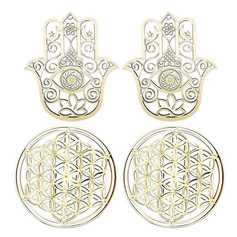 4 Pcs Wooden Geometric Patterns Hanging Crafts Wall Decorations 1