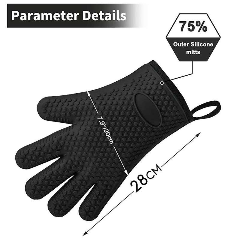 Heat Resistant Silicone Waterproof Non-slip Oven Mitts for Kitchen