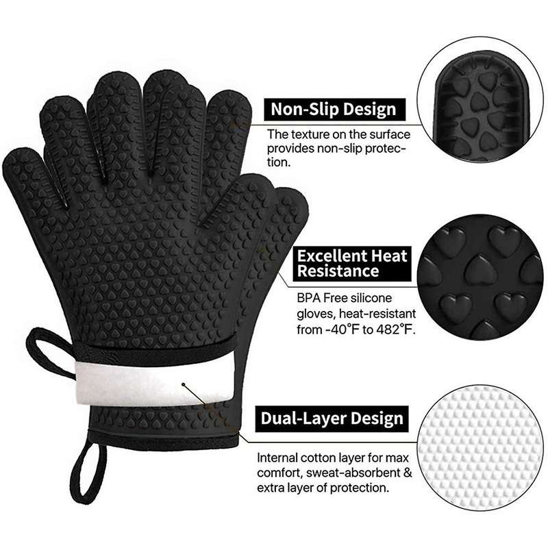 Heat Resistant Silicone Waterproof Non-slip Oven Mitts for Kitchen