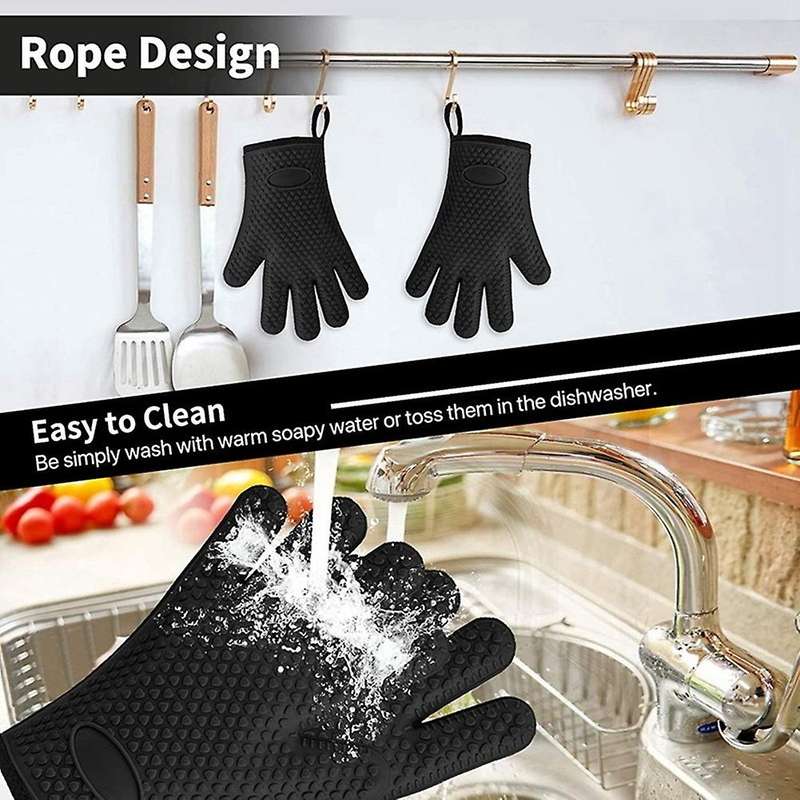 Heat Resistant Silicone Waterproof Non-slip Oven Mitts for Kitchen