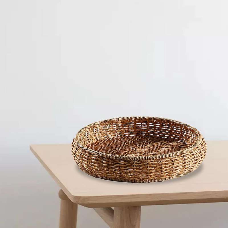 Woven Storage Basket Round Wicker Basket Tabletop Bread Food Plate,s