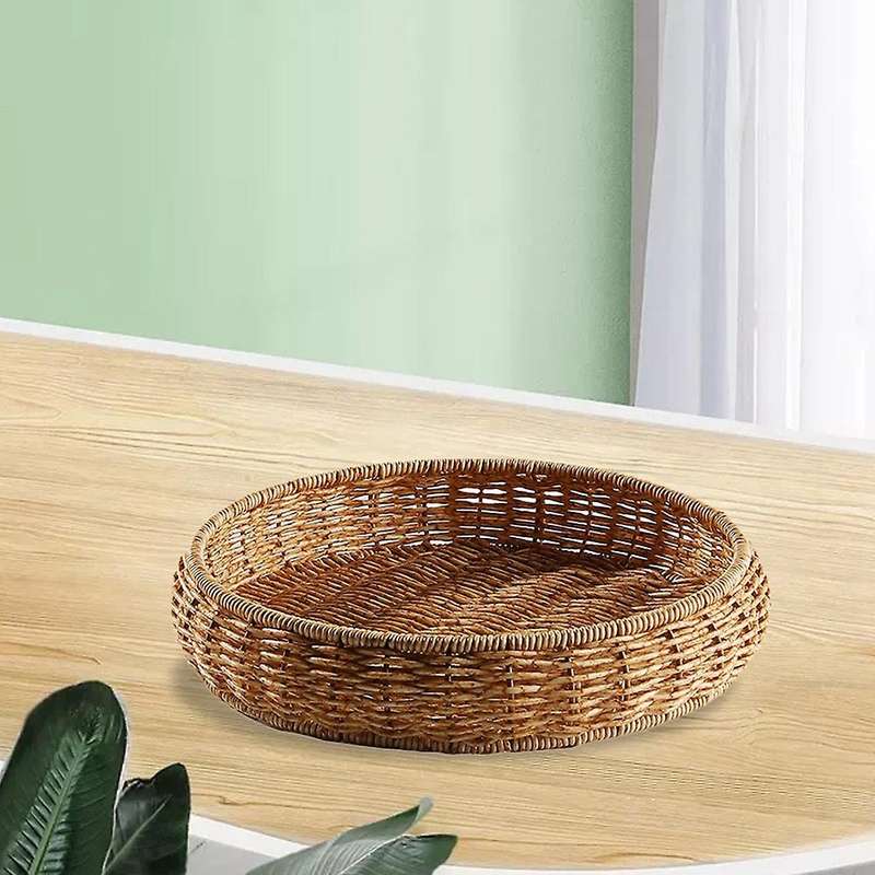 Woven Storage Basket Round Wicker Basket Tabletop Bread Food Plate,s