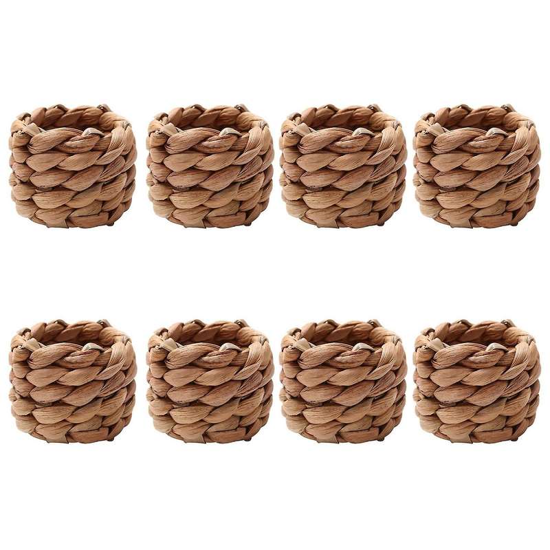 8 Pcs Country Style Woven Napkin Ring, Hand-woven Straw Napkin Ring