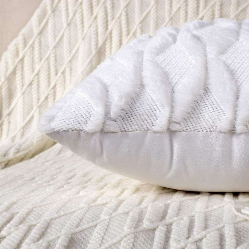 2pcs Soft Plush Decorative Cushion Pillow Shell White 12x20 Inch
