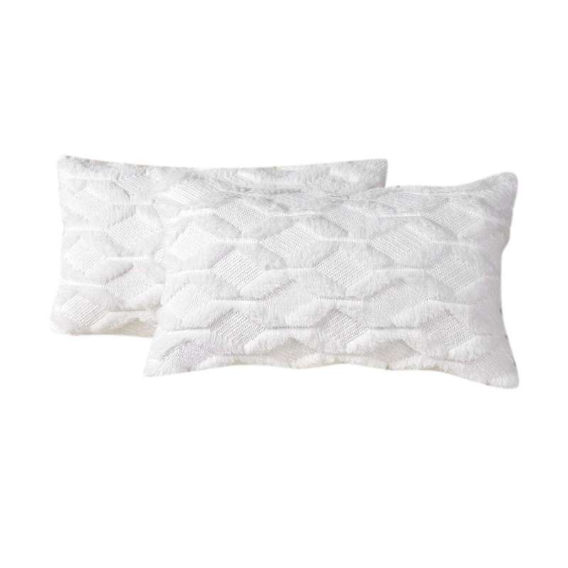 2pcs Soft Plush Decorative Cushion Pillow Shell White 12x20 Inch