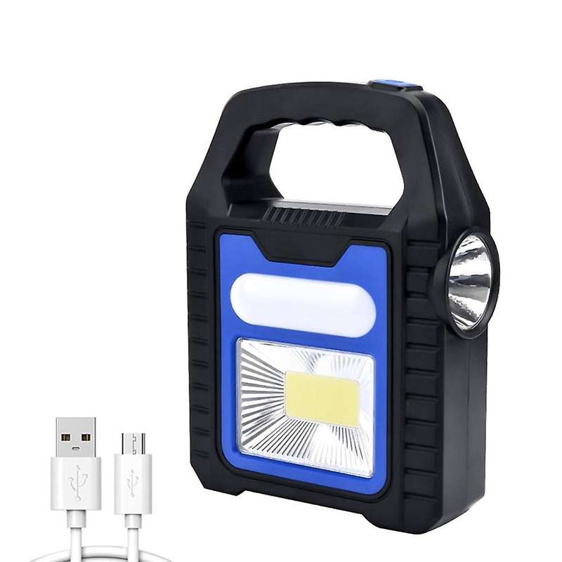 Usb Recharge&solar Energy Cob Working Light Camping Flashlight, Blue