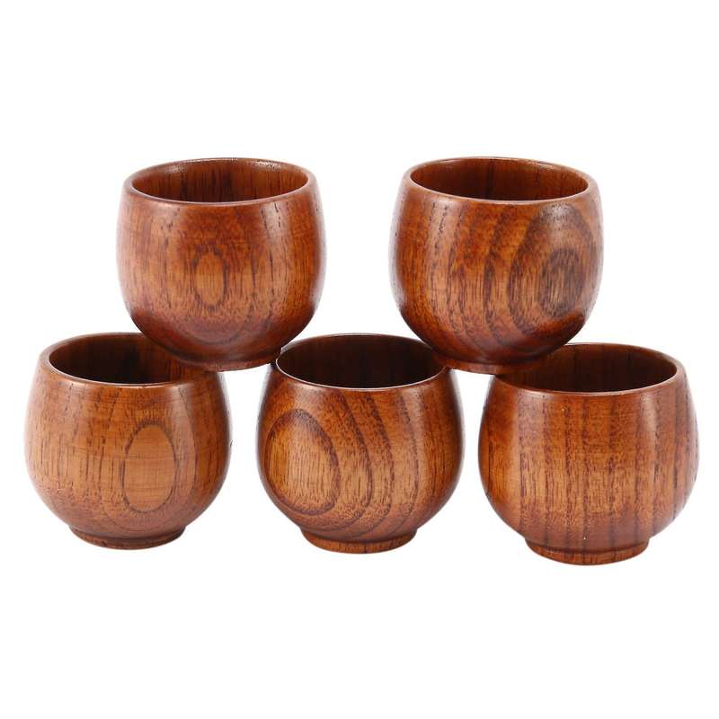 5pcs Creative Tea Set Small Wooden Cup Small Cup Green Wooden Cup