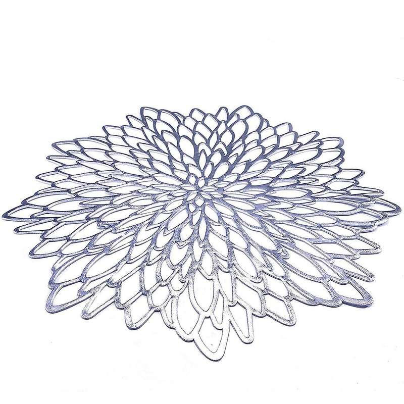 Table Mat Hibiscus Flower Bronzing Pvc Placemat Silver 6 Pieces