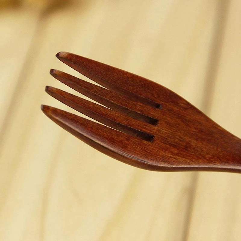 12pcs Tableware: 5 Pcs Wooden Forks & 6 Pcs Wooden Spoons Soup Spoons