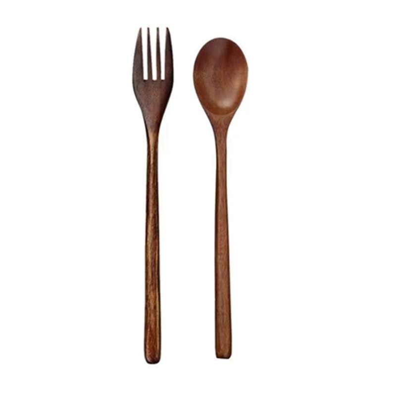 12pcs Tableware: 5 Pcs Wooden Forks & 6 Pcs Wooden Spoons Soup Spoons