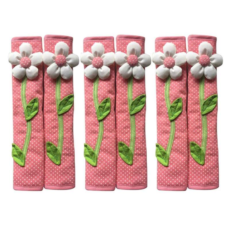 6pcs Flower Polka Dot Door/refrigerator Handle Cover Gloves Pink