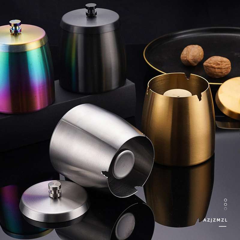 Stainless Steel Windproof Ashtray Creative Smoke Ashtray, Silver