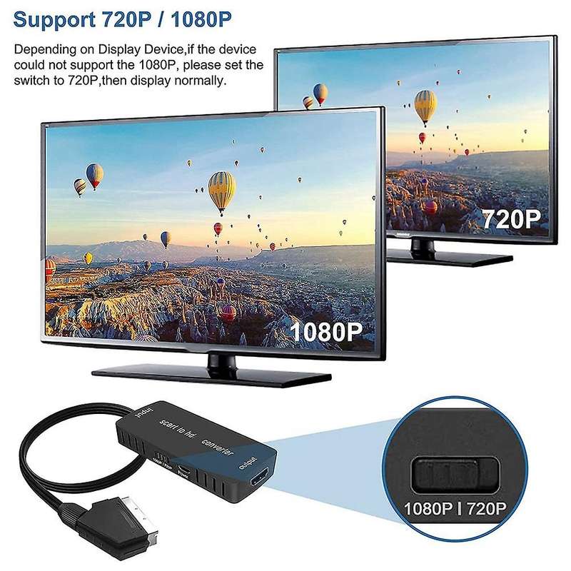 Scart to Hdmi Converter with Hdmi Cable Hd Adapter 720p 1080p